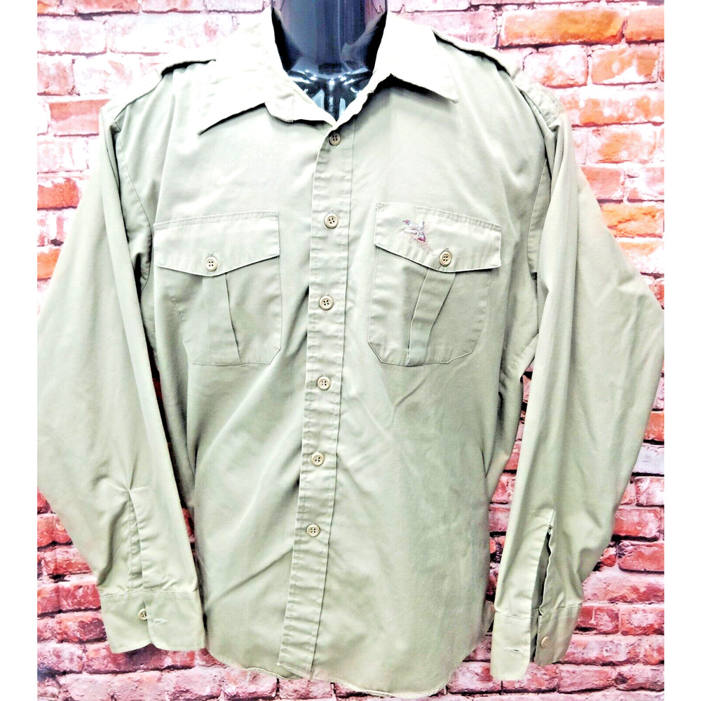Duxbak Safari Shirt Mens XL Tan Long Sleeve Utility Pockets Button Down